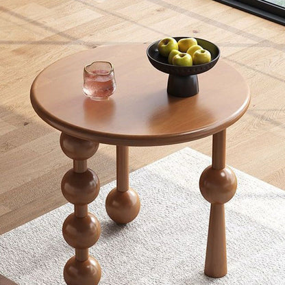 Traditional Vintage Rubber Wood Round Ball-Shaped Coffee Table 1-Tier For Living Room