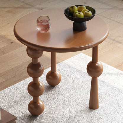 Traditional Vintage Rubber Wood Round Ball-Shaped Coffee Table 1-Tier For Living Room