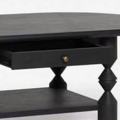 Traditional French Pine Wood Oval Tapered Coffee Table 2-Tier For Living Room