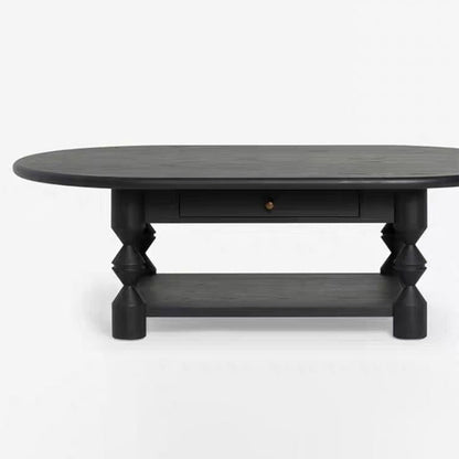 Traditional French Pine Wood Oval Tapered Coffee Table 2-Tier For Living Room