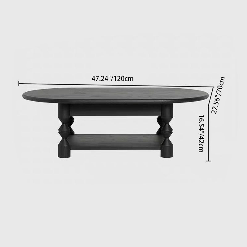 Traditional French Pine Wood Oval Tapered Coffee Table 2-Tier For Living Room