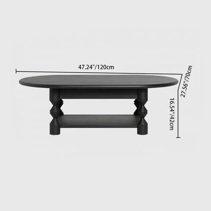 Traditional French Pine Wood Oval Tapered Coffee Table 2-Tier For Living Room