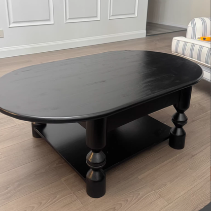 Traditional French Pine Wood Oval Tapered Coffee Table 2-Tier For Living Room