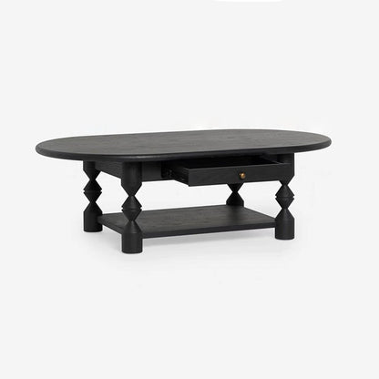 Traditional French Pine Wood Oval Tapered Coffee Table 2-Tier For Living Room