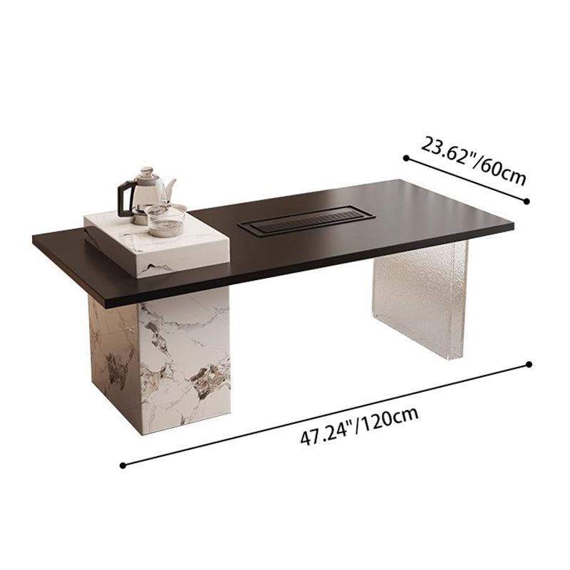 Contemporary Scandinavian Solid Wood Multi-Layer Board Acrylic Rock Slab Rectangular Square Coffee Table 1-Tier For Living Room