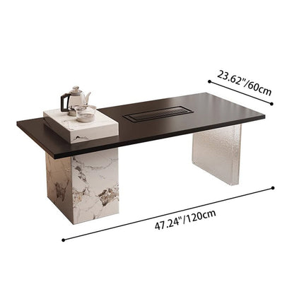 Contemporary Scandinavian Solid Wood Multi-Layer Board Acrylic Rock Slab Rectangular Square Coffee Table 1-Tier For Living Room