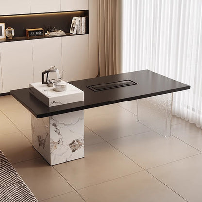 Contemporary Scandinavian Solid Wood Multi-Layer Board Acrylic Rock Slab Rectangular Square Coffee Table 1-Tier For Living Room