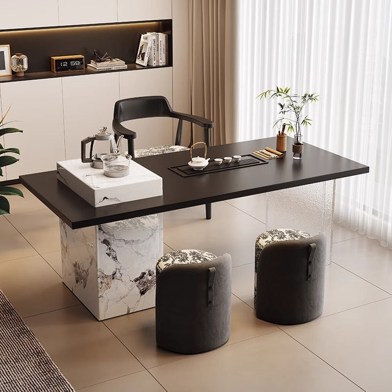 Contemporary Scandinavian Solid Wood Multi-Layer Board Acrylic Rock Slab Rectangular Square Coffee Table 1-Tier For Living Room