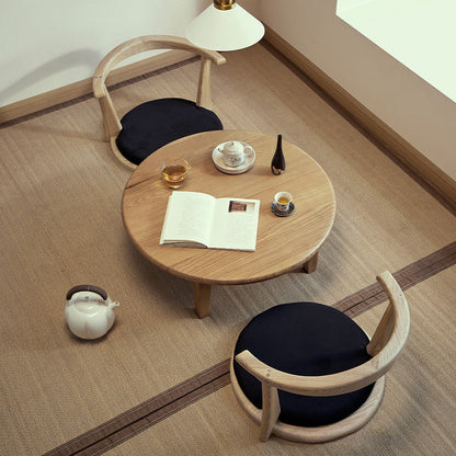 Traditional Japanese Ash Wood Round Coffee Table 1-Tier For Living Room