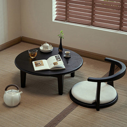 Traditional Japanese Ash Wood Round Coffee Table 1-Tier For Living Room