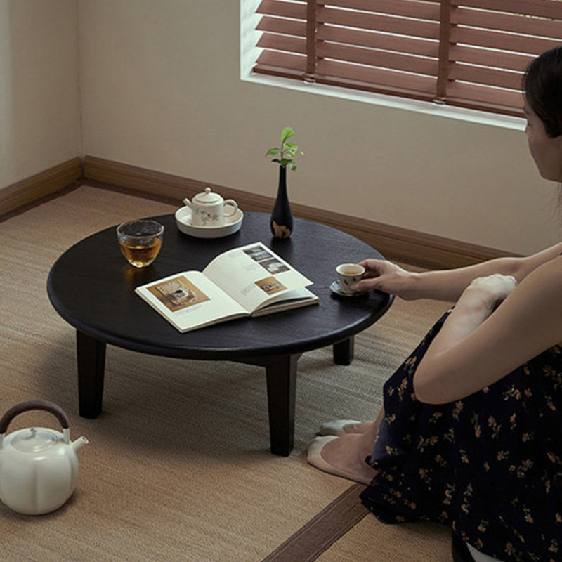 Traditional Japanese Ash Wood Round Coffee Table 1-Tier For Living Room