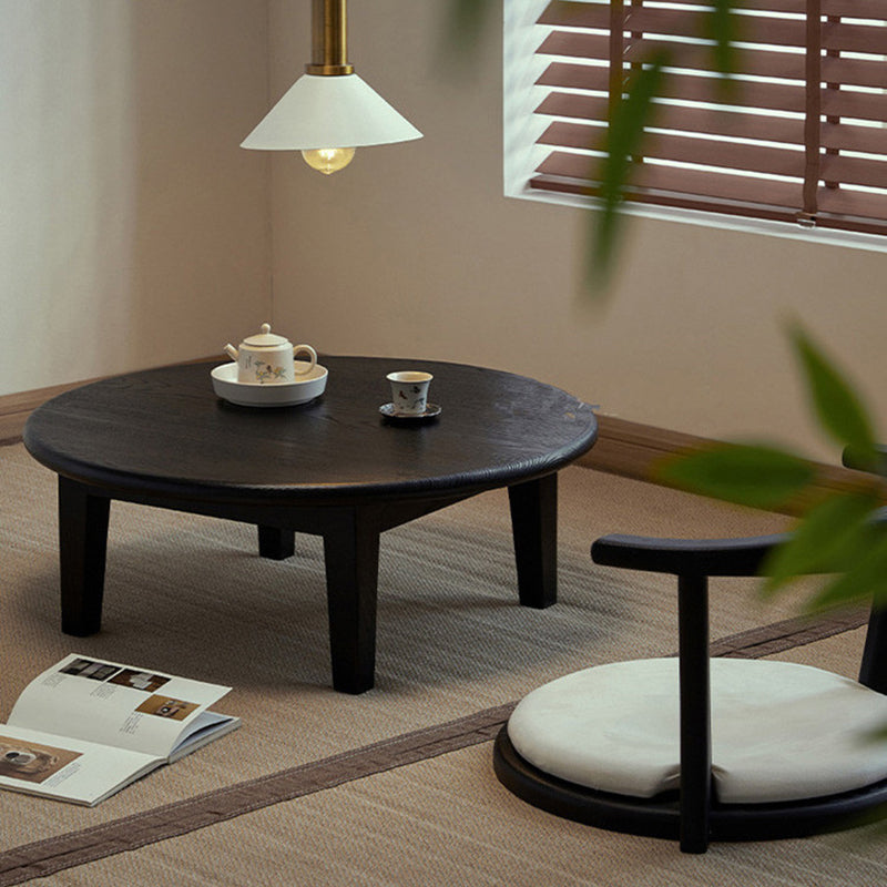 Traditional Japanese Ash Wood Round Coffee Table 1-Tier For Living Room