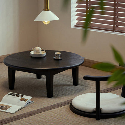Traditional Japanese Ash Wood Round Coffee Table 1-Tier For Living Room