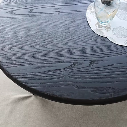 Traditional Japanese Ash Wood Round Coffee Table 1-Tier For Living Room