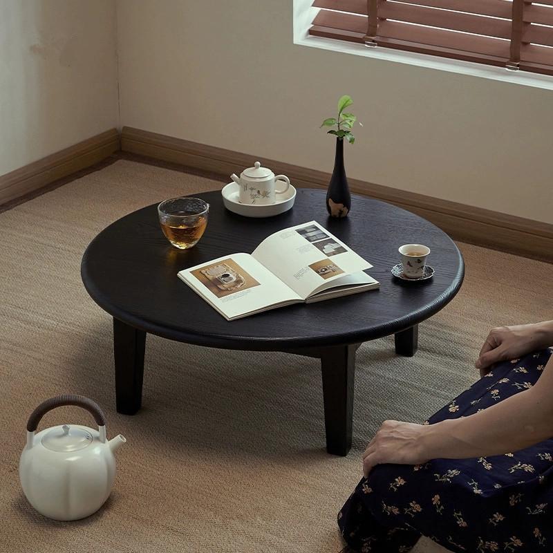 Traditional Japanese Ash Wood Round Coffee Table 1-Tier For Living Room