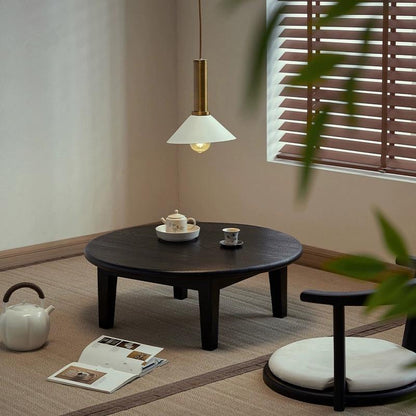 Traditional Japanese Ash Wood Round Coffee Table 1-Tier For Living Room