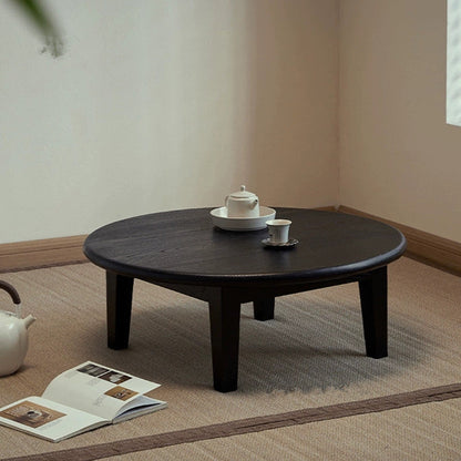 Traditional Japanese Ash Wood Round Coffee Table 1-Tier For Living Room
