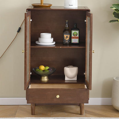 Traditional Chinese Oak Wood Glass Rectangular Storage Cabinet 2-Tier For Living Room