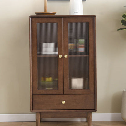 Traditional Chinese Oak Wood Glass Rectangular Storage Cabinet 2-Tier For Living Room