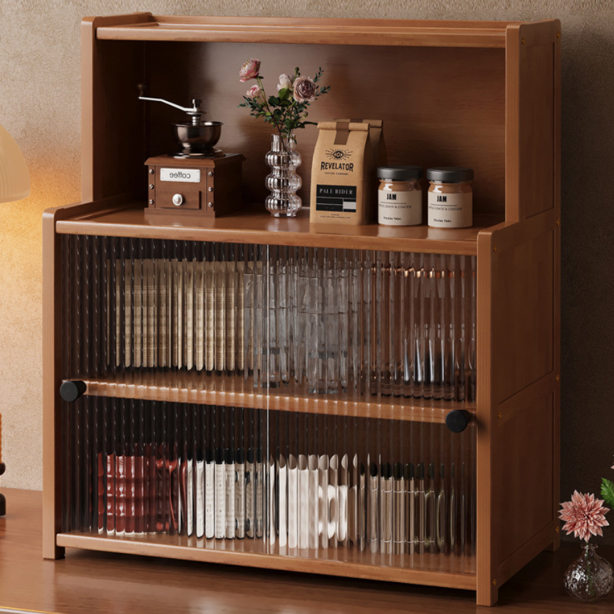 Traditional Vintage Bamboo Acrylic Rectangular Textured Storage Cabinet With 1/2/3 Tier For Living Room