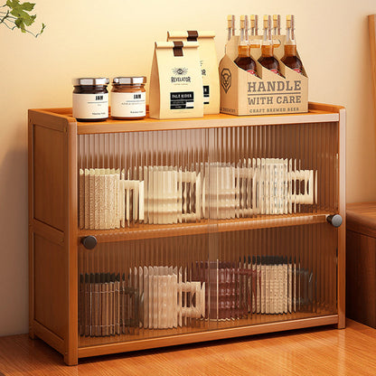 Traditional Vintage Bamboo Acrylic Rectangular Textured Storage Cabinet With 1/2/3 Tier For Living Room