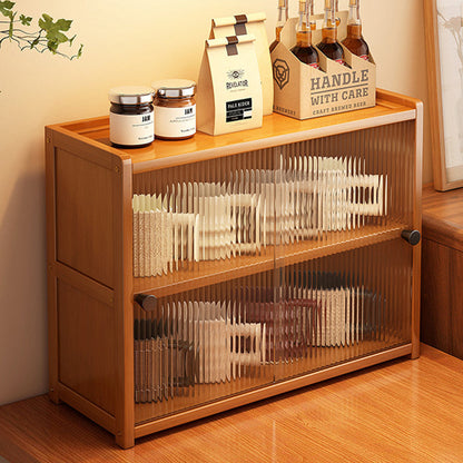 Traditional Vintage Bamboo Acrylic Rectangular Textured Storage Cabinet With 1/2/3 Tier For Living Room