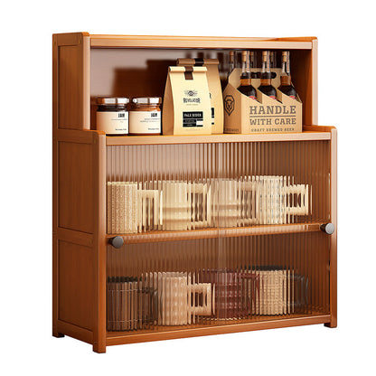 Traditional Vintage Bamboo Acrylic Rectangular Textured Storage Cabinet With 1/2/3 Tier For Living Room