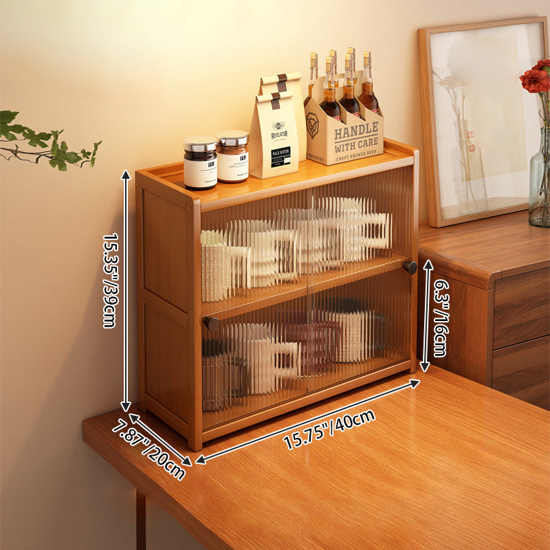 Traditional Vintage Bamboo Acrylic Rectangular Textured Storage Cabinet With 1/2/3 Tier For Living Room
