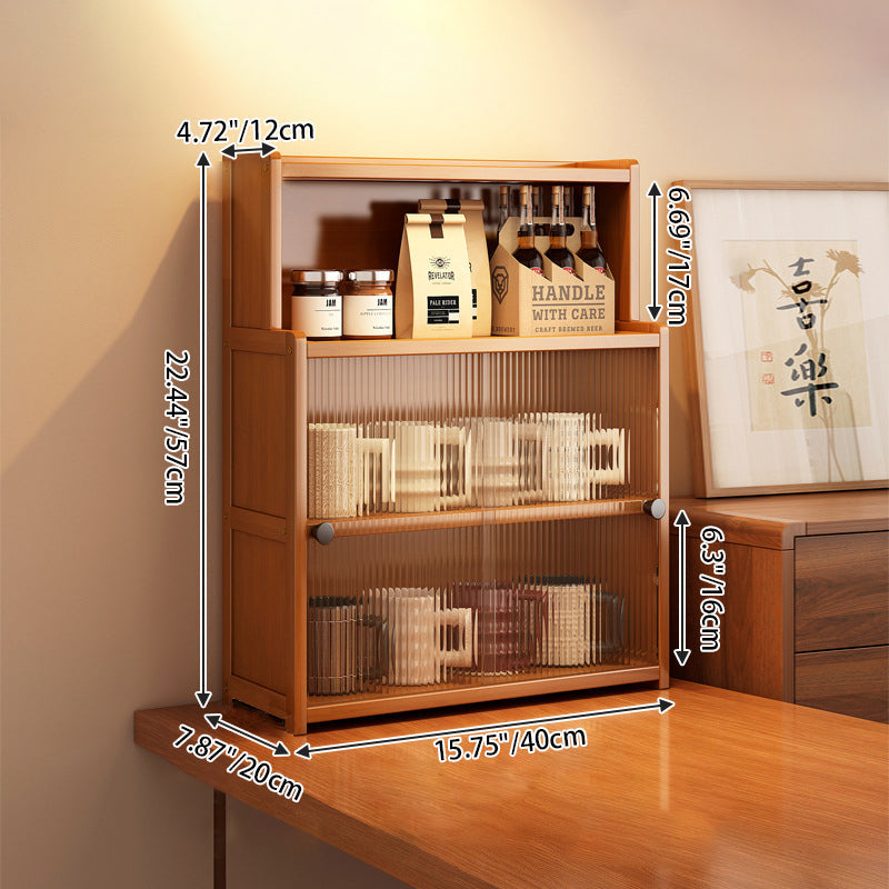 Traditional Vintage Bamboo Acrylic Rectangular Textured Storage Cabinet With 1/2/3 Tier For Living Room