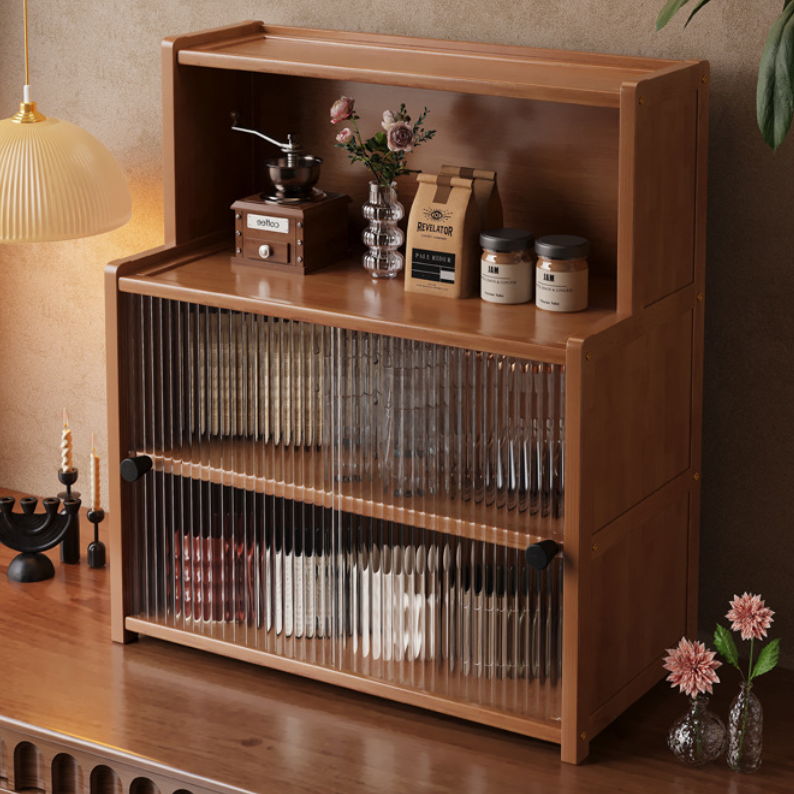 Traditional Vintage Bamboo Acrylic Rectangular Textured Storage Cabinet With 1/2/3 Tier For Living Room