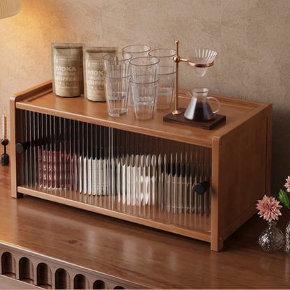 Traditional Vintage Bamboo Acrylic Rectangular Textured Storage Cabinet With 1/2/3 Tier For Living Room