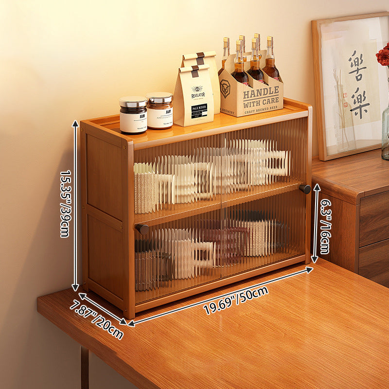 Traditional Vintage Bamboo Acrylic Rectangular Textured Storage Cabinet With 1/2/3 Tier For Living Room