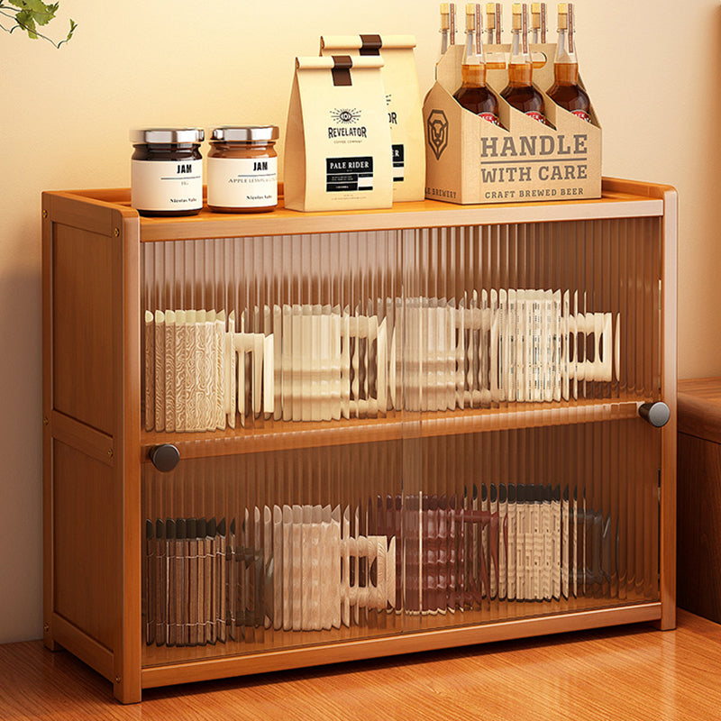 Traditional Vintage Bamboo Acrylic Rectangular Textured Storage Cabinet With 1/2/3 Tier For Living Room