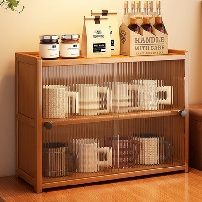 Traditional Vintage Bamboo Acrylic Rectangular Textured Storage Cabinet With 1/2/3 Tier For Living Room