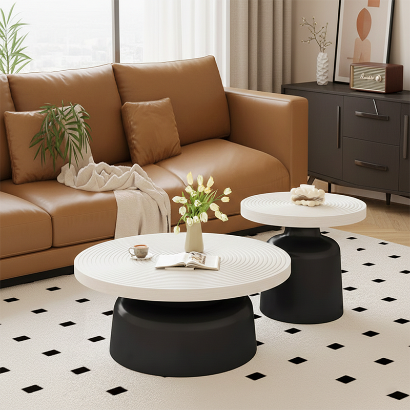 Modern Minimalist Eco Board Stainless Steel Round Textured Coffee Table 1 Tier For Living Room
