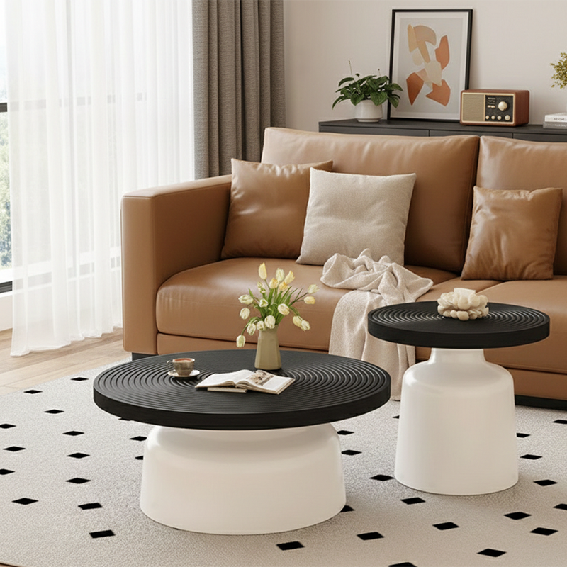 Modern Minimalist Eco Board Stainless Steel Round Textured Coffee Table 1 Tier For Living Room