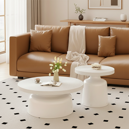 Modern Minimalist Eco Board Stainless Steel Round Textured Coffee Table 1 Tier For Living Room