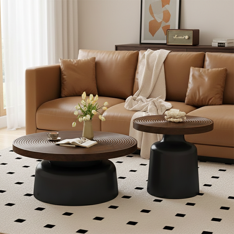 Modern Minimalist Eco Board Stainless Steel Round Textured Coffee Table 1 Tier For Living Room