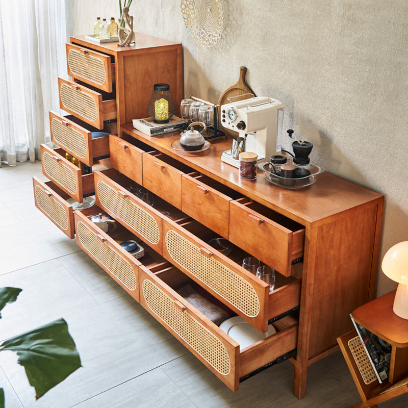Traditional Chinese Ash Wood Solid Wood Multi-Layer Board Woven Rattan Rectangular Storage Cabinet 5/8 Drawers For Living Room