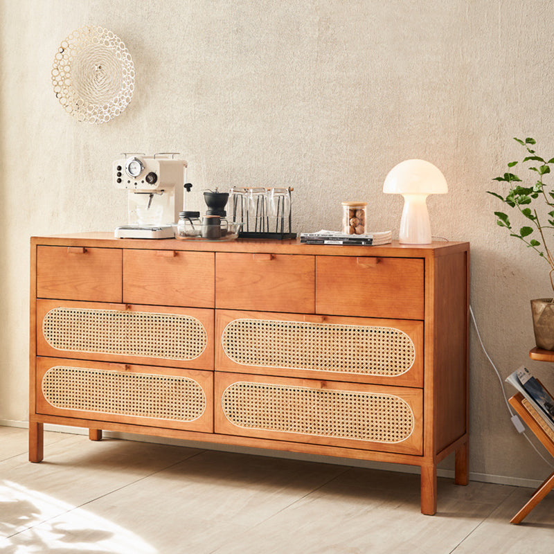 Traditional Chinese Ash Wood Solid Wood Multi-Layer Board Woven Rattan Rectangular Storage Cabinet 5/8 Drawers For Living Room
