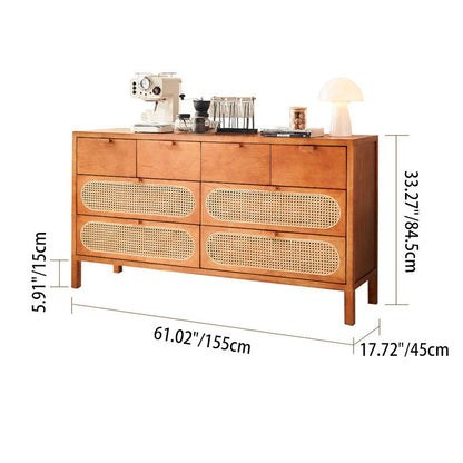 Traditional Chinese Ash Wood Solid Wood Multi-Layer Board Woven Rattan Rectangular Storage Cabinet 5/8 Drawers For Living Room