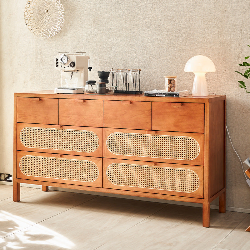 Traditional Chinese Ash Wood Solid Wood Multi-Layer Board Woven Rattan Rectangular Storage Cabinet 5/8 Drawers For Living Room