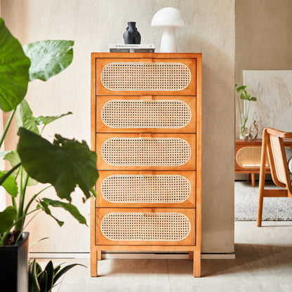 Traditional Chinese Ash Wood Solid Wood Multi-Layer Board Woven Rattan Rectangular Storage Cabinet 5/8 Drawers For Living Room