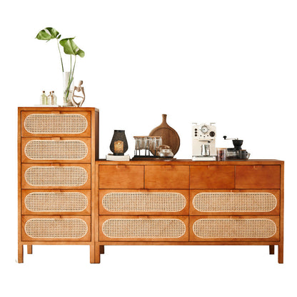 Traditional Chinese Ash Wood Solid Wood Multi-Layer Board Woven Rattan Rectangular Storage Cabinet 5/8 Drawers For Living Room