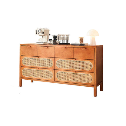 Traditional Chinese Ash Wood Solid Wood Multi-Layer Board Woven Rattan Rectangular Storage Cabinet 5/8 Drawers For Living Room