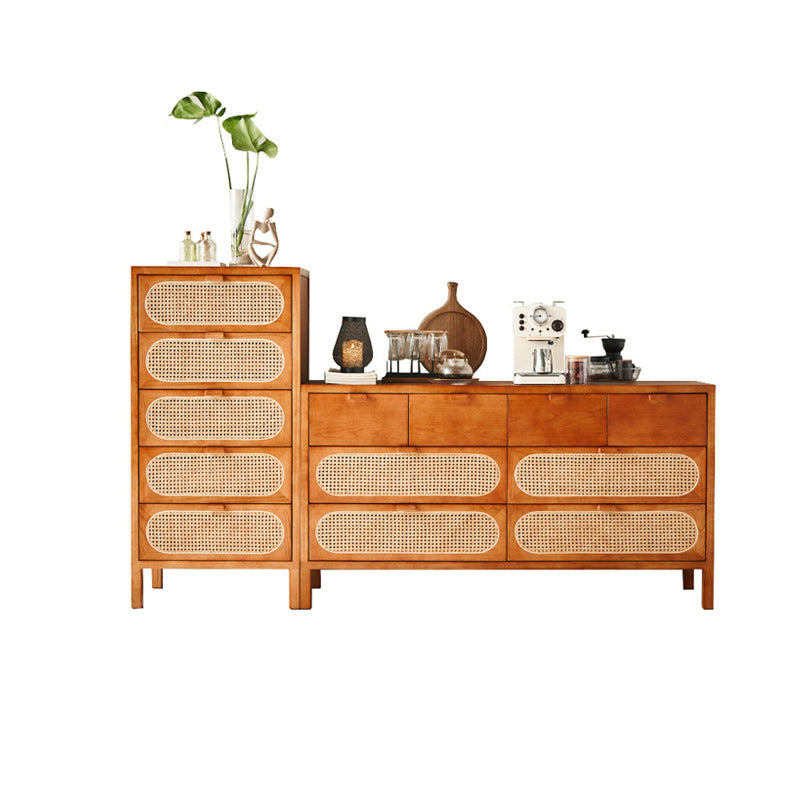 Traditional Chinese Ash Wood Solid Wood Multi-Layer Board Woven Rattan Rectangular Storage Cabinet 5/8 Drawers For Living Room