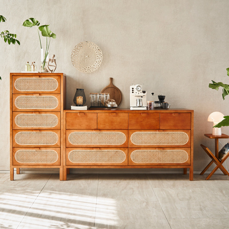 Traditional Chinese Ash Wood Solid Wood Multi-Layer Board Woven Rattan Rectangular Storage Cabinet 5/8 Drawers For Living Room