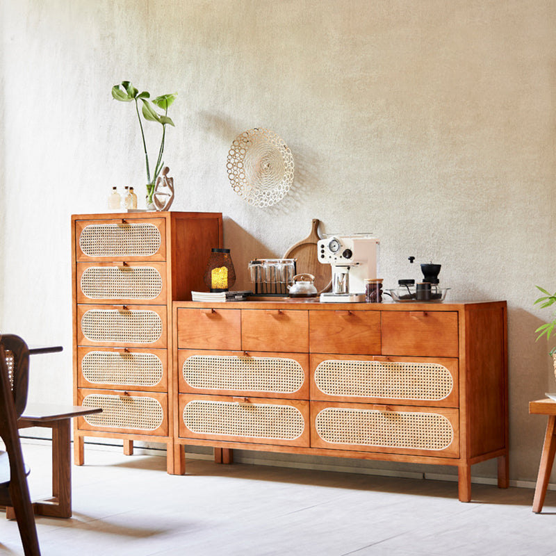 Traditional Chinese Ash Wood Solid Wood Multi-Layer Board Woven Rattan Rectangular Storage Cabinet 5/8 Drawers For Living Room