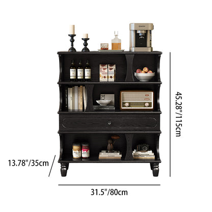 Traditional French Ash Wood Roman Column Rectangular Storage Cabinet 4-Tier For Living Room