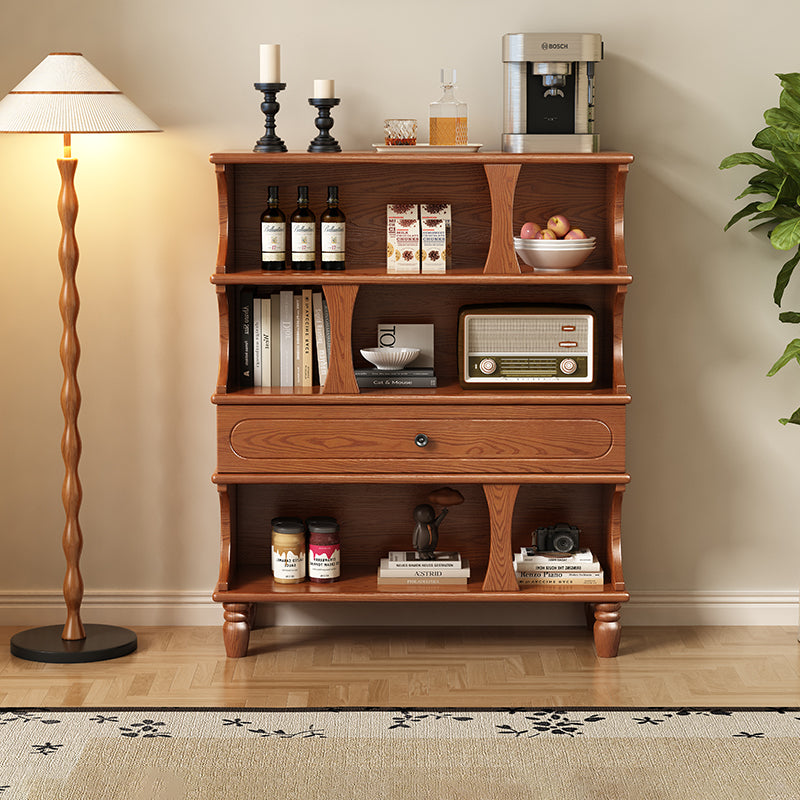 Traditional French Ash Wood Roman Column Rectangular Storage Cabinet 4-Tier For Living Room